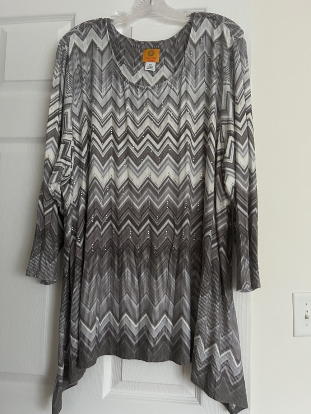 Ruby Rd. Gray Chevron Print Tunic with Metallic Accents